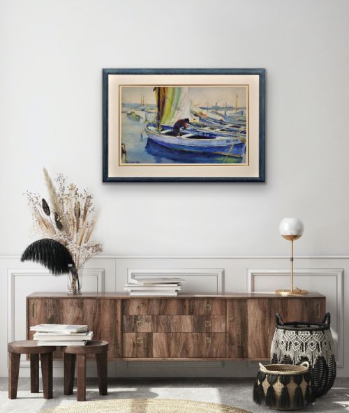 PAUL DELVAUX 1897 1994 BELGIAN LA BELLE ANNA LA PORT DE CANNES 1930 FRAMED WATERCOLOUR PAINTING OF THE CTE D'AZUR ON THE FRENCH RIVIERA - ADDITIONAL PHOTO 25