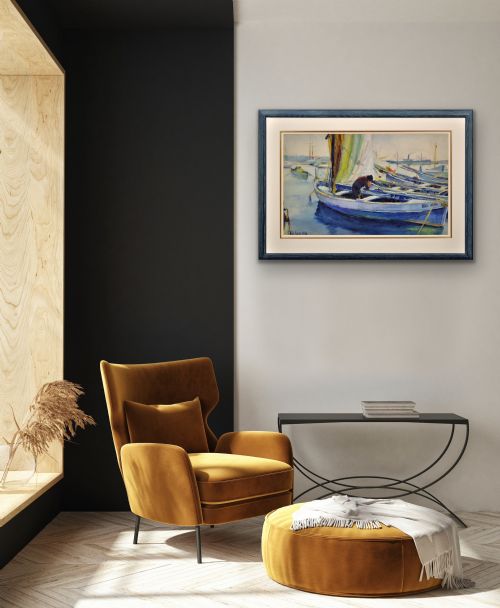 PAUL DELVAUX 1897 1994 BELGIAN LA BELLE ANNA LA PORT DE CANNES 1930 FRAMED WATERCOLOUR PAINTING OF THE CTE D'AZUR ON THE FRENCH RIVIERA - ADDITIONAL PHOTO 27