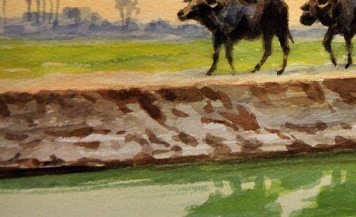 EDWIN LORD WEEKS 1849 1903 EGYPTIAN BUFFALO AND FARMERS EGYPT FRAMED AMERICAN ORIENTALIST WATERCOLOUR PAINTING - ADDITIONAL PHOTO 7