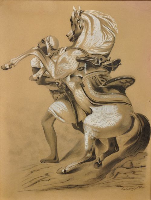 FRENCH 19ME SICLE ORIENTALISM LES MILLE ET UNE NUITS ONE THOUSAND AND ONE NIGHTS 1892 ORIENTALIST HEIGHTENED CHARCOAL DRAWING - ADDITIONAL PHOTO 1