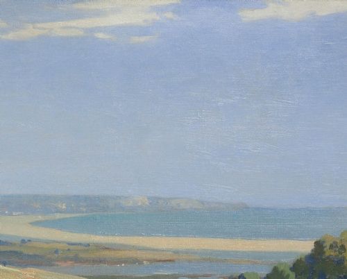 JOSEPH EDWARD HENNAH 18971963 CHESIL BEACH AND PORTLAND FROM ABBOTSBURY HILL DORSET FRAMED OIL PAINTING - ADDITIONAL PHOTO 7