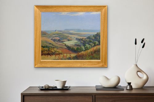JOSEPH EDWARD HENNAH 18971963 CHESIL BEACH AND PORTLAND FROM ABBOTSBURY HILL DORSET FRAMED OIL PAINTING - ADDITIONAL PHOTO 11