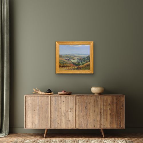 JOSEPH EDWARD HENNAH 18971963 CHESIL BEACH AND PORTLAND FROM ABBOTSBURY HILL DORSET FRAMED OIL PAINTING - ADDITIONAL PHOTO 12