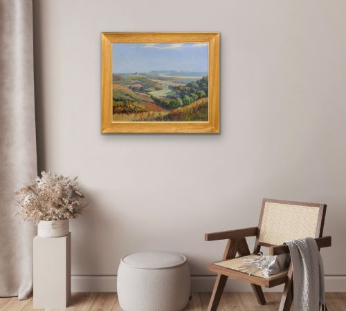 JOSEPH EDWARD HENNAH 18971963 CHESIL BEACH AND PORTLAND FROM ABBOTSBURY HILL DORSET FRAMED OIL PAINTING - ADDITIONAL PHOTO 22
