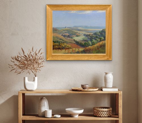 JOSEPH EDWARD HENNAH 18971963 CHESIL BEACH AND PORTLAND FROM ABBOTSBURY HILL DORSET FRAMED OIL PAINTING - ADDITIONAL PHOTO 27