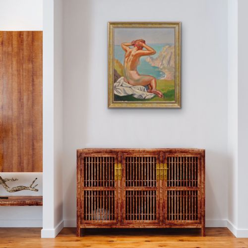 RAYMOND MORITZ 1891 1950 FRENCH A LIBERATED LADY ON THE CLIFFS 1927 FRENCH 1920S NUDE SUNBATHING 1920S OIL PAINTING FRAMED - ADDITIONAL PHOTO 21