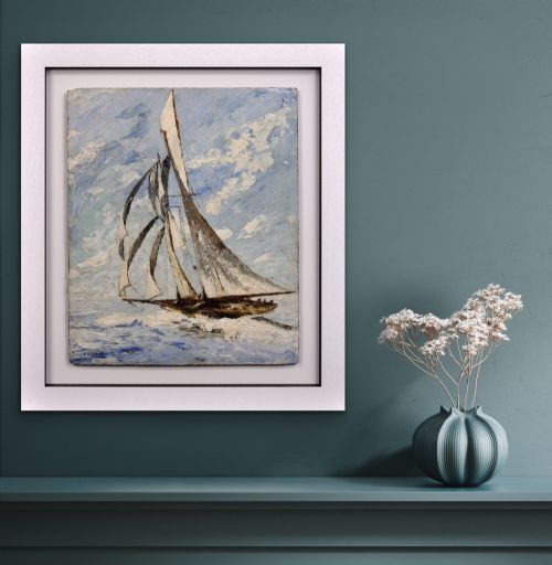 ELISABETH BARDON 1892 1984 FRENCH OCEAN GYPSY ELEGANT SAILING YACHT FRAMED 1930S MARINE IMPASTO OIL PAINTING - ADDITIONAL PHOTO 27