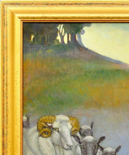 MARGARET MAITLAND HOWARD 1898 1983 ENGLISH PAN GOD OF NATURE PLAYING PANPIPES FRAMED MYTHOLOGICAL 1930S OIL PAINTING NUDE ANIMALS - ADDITIONAL PHOTO 4