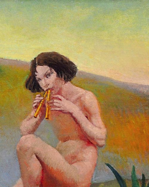 MARGARET MAITLAND HOWARD 1898 1983 ENGLISH PAN GOD OF NATURE PLAYING PANPIPES FRAMED MYTHOLOGICAL 1930S OIL PAINTING NUDE ANIMALS - ADDITIONAL PHOTO 6