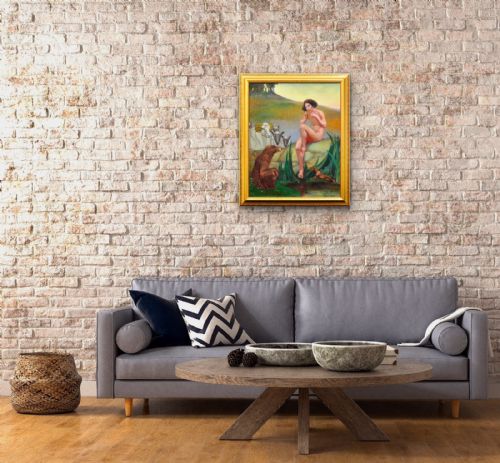 MARGARET MAITLAND HOWARD 1898 1983 ENGLISH PAN GOD OF NATURE PLAYING PANPIPES FRAMED MYTHOLOGICAL 1930S OIL PAINTING NUDE ANIMALS - ADDITIONAL PHOTO 14