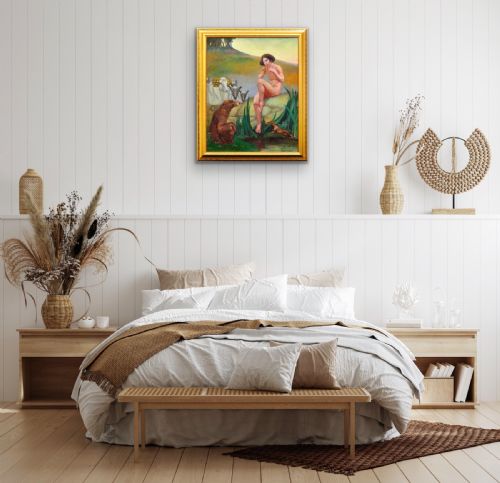 MARGARET MAITLAND HOWARD 1898 1983 ENGLISH PAN GOD OF NATURE PLAYING PANPIPES FRAMED MYTHOLOGICAL 1930S OIL PAINTING NUDE ANIMALS - ADDITIONAL PHOTO 16
