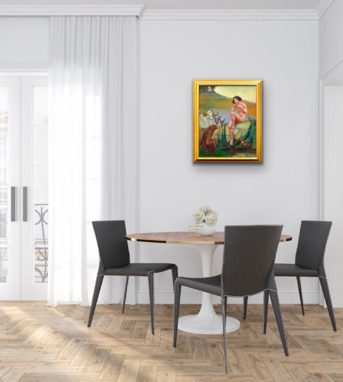 MARGARET MAITLAND HOWARD 1898 1983 ENGLISH PAN GOD OF NATURE PLAYING PANPIPES FRAMED MYTHOLOGICAL 1930S OIL PAINTING NUDE ANIMALS - ADDITIONAL PHOTO 17
