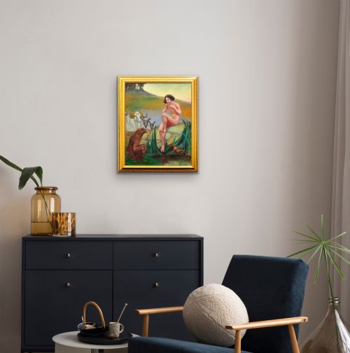MARGARET MAITLAND HOWARD 1898 1983 ENGLISH PAN GOD OF NATURE PLAYING PANPIPES FRAMED MYTHOLOGICAL 1930S OIL PAINTING NUDE ANIMALS - ADDITIONAL PHOTO 29