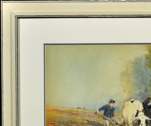 OSWALD GARSIDE 1879 1942 BEASTS OF BURDEN FRAMED 1904 EDWARDIAN WATERCOLOUR PAINTING OF BULLS PLOUGHING IN THE FIELDS - ADDITIONAL PHOTO 4