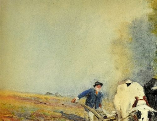 OSWALD GARSIDE 1879 1942 BEASTS OF BURDEN FRAMED 1904 EDWARDIAN WATERCOLOUR PAINTING OF BULLS PLOUGHING IN THE FIELDS - ADDITIONAL PHOTO 5