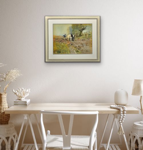 OSWALD GARSIDE 1879 1942 BEASTS OF BURDEN FRAMED 1904 EDWARDIAN WATERCOLOUR PAINTING OF BULLS PLOUGHING IN THE FIELDS - ADDITIONAL PHOTO 9