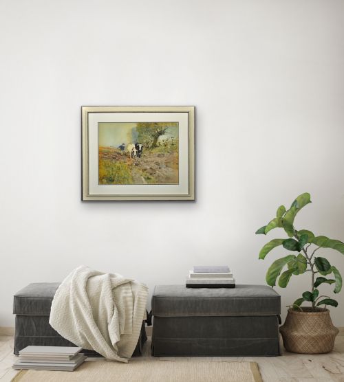 OSWALD GARSIDE 1879 1942 BEASTS OF BURDEN FRAMED 1904 EDWARDIAN WATERCOLOUR PAINTING OF BULLS PLOUGHING IN THE FIELDS - ADDITIONAL PHOTO 13