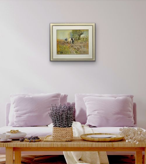 OSWALD GARSIDE 1879 1942 BEASTS OF BURDEN FRAMED 1904 EDWARDIAN WATERCOLOUR PAINTING OF BULLS PLOUGHING IN THE FIELDS - ADDITIONAL PHOTO 18