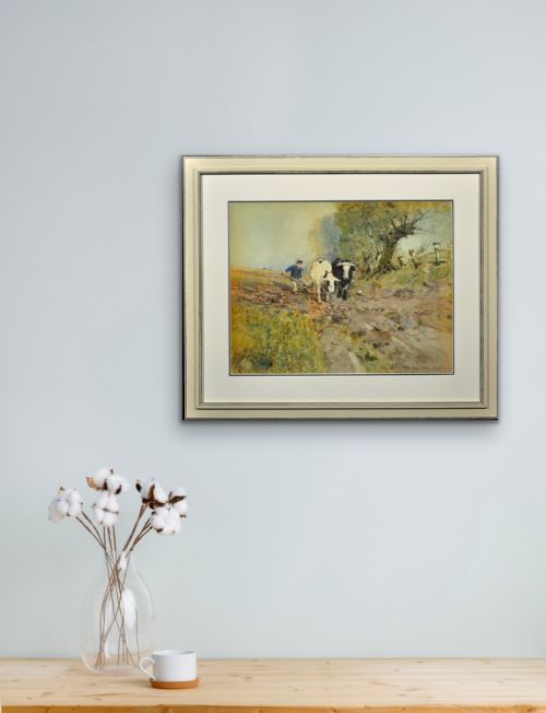 OSWALD GARSIDE 1879 1942 BEASTS OF BURDEN FRAMED 1904 EDWARDIAN WATERCOLOUR PAINTING OF BULLS PLOUGHING IN THE FIELDS - ADDITIONAL PHOTO 21