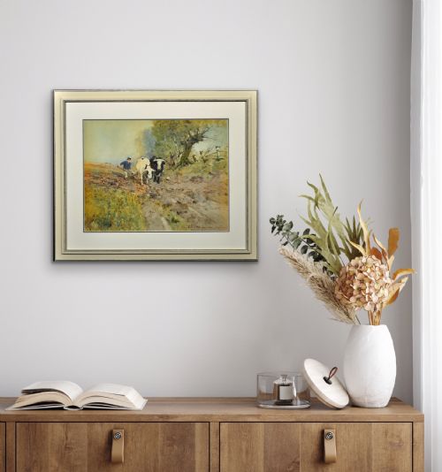 OSWALD GARSIDE 1879 1942 BEASTS OF BURDEN FRAMED 1904 EDWARDIAN WATERCOLOUR PAINTING OF BULLS PLOUGHING IN THE FIELDS - ADDITIONAL PHOTO 22