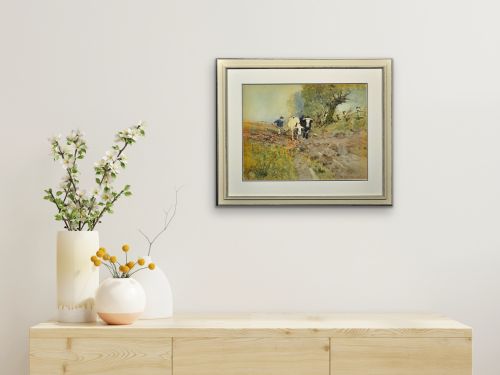 OSWALD GARSIDE 1879 1942 BEASTS OF BURDEN FRAMED 1904 EDWARDIAN WATERCOLOUR PAINTING OF BULLS PLOUGHING IN THE FIELDS - ADDITIONAL PHOTO 25