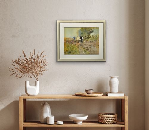 OSWALD GARSIDE 1879 1942 BEASTS OF BURDEN FRAMED 1904 EDWARDIAN WATERCOLOUR PAINTING OF BULLS PLOUGHING IN THE FIELDS - ADDITIONAL PHOTO 29