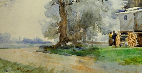 EDGAR WOOLLATT 1871 1931 ROMANY GYPSY CARAVAN AT THE ROUND HOUSE CLIFTON LANE WILFORD NOTTINGHAM FRAMED WATERCOLOUR PAINTING CIRCA 1910 - ADDITIONAL PHOTO 7