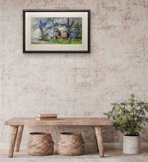EDGAR WOOLLATT 1871 1931 ROMANY GYPSY CARAVAN AT THE ROUND HOUSE CLIFTON LANE WILFORD NOTTINGHAM FRAMED WATERCOLOUR PAINTING CIRCA 1910 - ADDITIONAL PHOTO 12