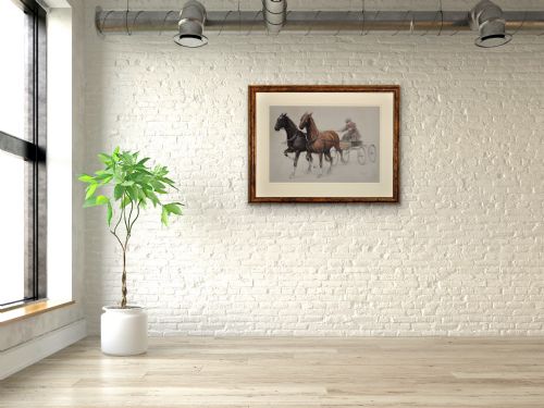 CECIL CHARLES WINDSOR ALDIN 1870 1935 TROTTING HORSES HARNESSED TO A LIGHTWEIGHT FOUR WHEEL CART TRAP WALNUT FRAMED CHALK DRAWING - ADDITIONAL PHOTO 11