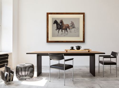 CECIL CHARLES WINDSOR ALDIN 1870 1935 TROTTING HORSES HARNESSED TO A LIGHTWEIGHT FOUR WHEEL CART TRAP WALNUT FRAMED CHALK DRAWING - ADDITIONAL PHOTO 13