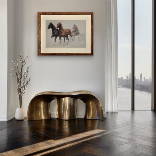 CECIL CHARLES WINDSOR ALDIN 1870 1935 TROTTING HORSES HARNESSED TO A LIGHTWEIGHT FOUR WHEEL CART TRAP WALNUT FRAMED CHALK DRAWING - ADDITIONAL PHOTO 17