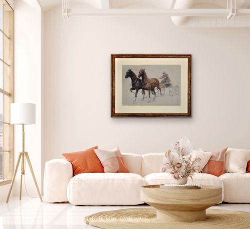 CECIL CHARLES WINDSOR ALDIN 1870 1935 TROTTING HORSES HARNESSED TO A LIGHTWEIGHT FOUR WHEEL CART TRAP WALNUT FRAMED CHALK DRAWING - ADDITIONAL PHOTO 19