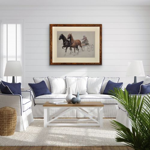 CECIL CHARLES WINDSOR ALDIN 1870 1935 TROTTING HORSES HARNESSED TO A LIGHTWEIGHT FOUR WHEEL CART TRAP WALNUT FRAMED CHALK DRAWING - ADDITIONAL PHOTO 21