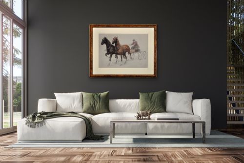 CECIL CHARLES WINDSOR ALDIN 1870 1935 TROTTING HORSES HARNESSED TO A LIGHTWEIGHT FOUR WHEEL CART TRAP WALNUT FRAMED CHALK DRAWING - ADDITIONAL PHOTO 22