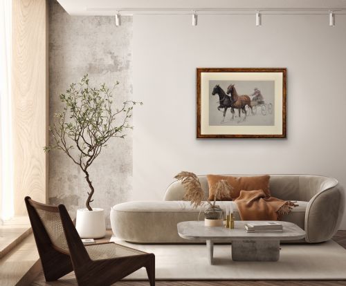CECIL CHARLES WINDSOR ALDIN 1870 1935 TROTTING HORSES HARNESSED TO A LIGHTWEIGHT FOUR WHEEL CART TRAP WALNUT FRAMED CHALK DRAWING - ADDITIONAL PHOTO 26