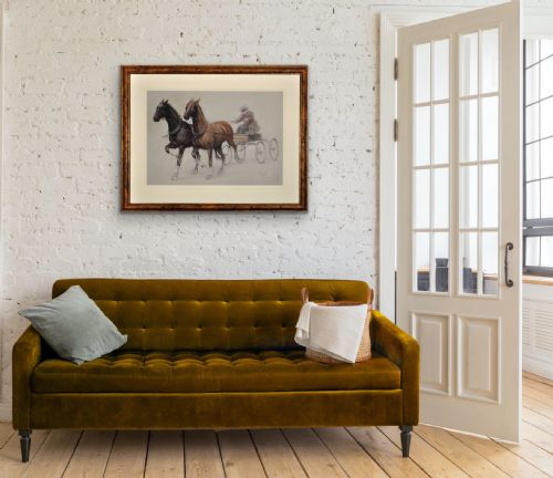 CECIL CHARLES WINDSOR ALDIN 1870 1935 TROTTING HORSES HARNESSED TO A LIGHTWEIGHT FOUR WHEEL CART TRAP WALNUT FRAMED CHALK DRAWING - ADDITIONAL PHOTO 28