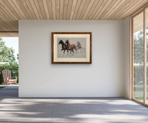 CECIL CHARLES WINDSOR ALDIN 1870 1935 TROTTING HORSES HARNESSED TO A LIGHTWEIGHT FOUR WHEEL CART TRAP WALNUT FRAMED CHALK DRAWING - ADDITIONAL PHOTO 29
