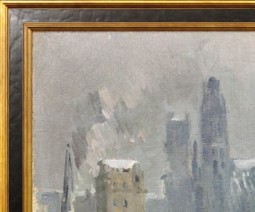 PAULJEAN ANDERBOUHR 1909 2006 THE AGONY OF ROUEN NORMANDY 1944 WORLD WAR 2 FRANCE DDAY ALLIED AERIAL BOMBING FRAMED WARTIME OIL PAINTING - ADDITIONAL PHOTO 4