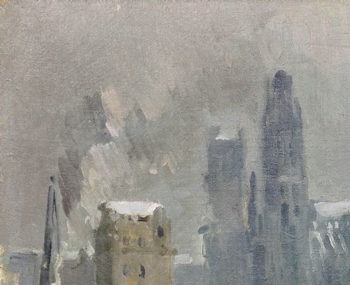 PAULJEAN ANDERBOUHR 1909 2006 THE AGONY OF ROUEN NORMANDY 1944 WORLD WAR 2 FRANCE DDAY ALLIED AERIAL BOMBING FRAMED WARTIME OIL PAINTING - ADDITIONAL PHOTO 5