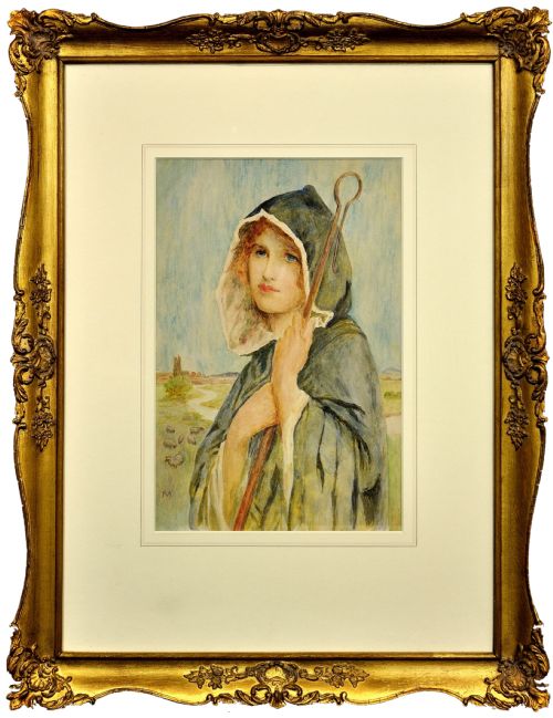 PHILIP RICHARD MORRIS 1836 1902 ENGLISH THE CLOAKED SHEPHERDESS FRAMED WATERCOLOUR CIRCA 1890 PRERAPHAELITE MOVEMENT ART NOUVEAU PERIOD - ADDITIONAL PHOTO 1