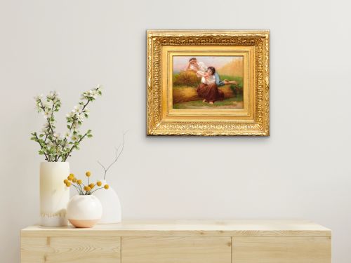 CHARLES ZACHARIE LANDELLE 1821 1908 FRENCH I ASK YOU FOR A CARESS AND YOU TICKLE ME FRAMED 1860S ROMANTIC FRENCH OIL PAINTING - ADDITIONAL PHOTO 17