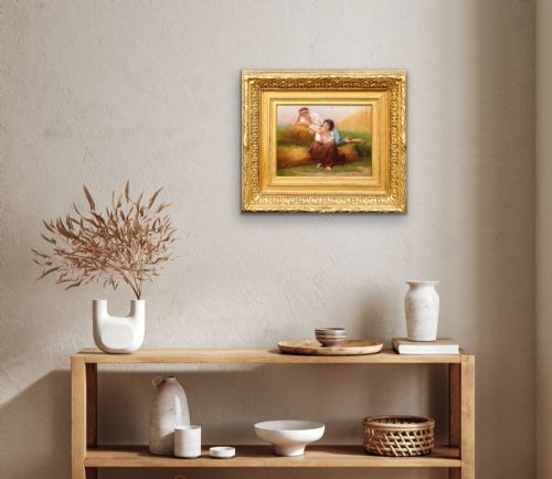 CHARLES ZACHARIE LANDELLE 1821 1908 FRENCH I ASK YOU FOR A CARESS AND YOU TICKLE ME FRAMED 1860S ROMANTIC FRENCH OIL PAINTING - ADDITIONAL PHOTO 22