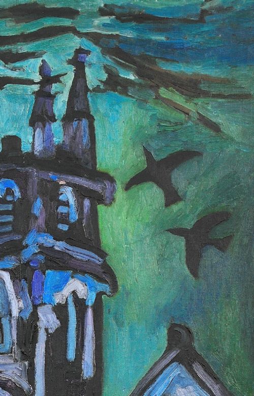 JOAN GILLCHREST 1918 2008 CORNISH ARTIST CHURCH AND CHURCHYARD FRAMED MID 20TH CENTURY OIL PAINTING AN EARLY CAREER WORK - ADDITIONAL PHOTO 5