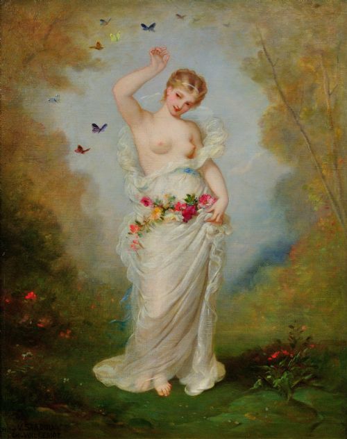 ANDR CHARLES VOILLEMOT 1822 1893 FRAMED 1860S FRENCH ACADEMIC STYLE OIL PAINTING WITH ROMANTIC MYTHOLOGICAL THEMES - ADDITIONAL PHOTO 1