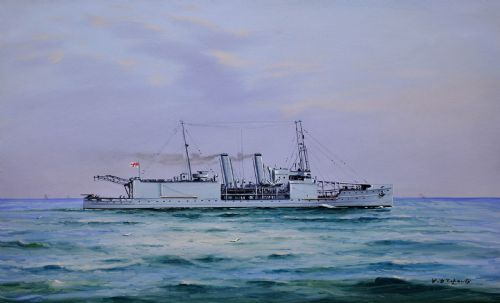 VINCENZO DESPOSITO 1886 1946 HMS NAIRANA ROYAL NAVY SEAPLANE CARRIER TASMANIA MELBOURNE FERRY FRAMED PAINTING OF FLEET AIR ARM AUSTRALIAN INTEREST - ADDITIONAL PHOTO 1
