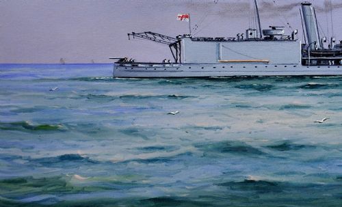 VINCENZO DESPOSITO 1886 1946 HMS NAIRANA ROYAL NAVY SEAPLANE CARRIER TASMANIA MELBOURNE FERRY FRAMED PAINTING OF FLEET AIR ARM AUSTRALIAN INTEREST - ADDITIONAL PHOTO 7