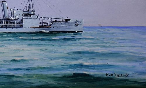 VINCENZO DESPOSITO 1886 1946 HMS NAIRANA ROYAL NAVY SEAPLANE CARRIER TASMANIA MELBOURNE FERRY FRAMED PAINTING OF FLEET AIR ARM AUSTRALIAN INTEREST - ADDITIONAL PHOTO 8