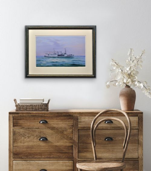 VINCENZO DESPOSITO 1886 1946 HMS NAIRANA ROYAL NAVY SEAPLANE CARRIER TASMANIA MELBOURNE FERRY FRAMED PAINTING OF FLEET AIR ARM AUSTRALIAN INTEREST - ADDITIONAL PHOTO 9