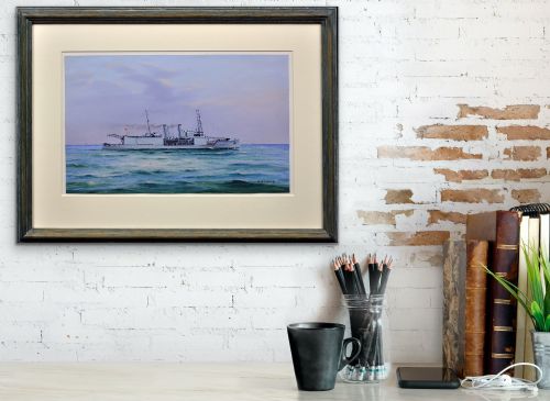 VINCENZO DESPOSITO 1886 1946 HMS NAIRANA ROYAL NAVY SEAPLANE CARRIER TASMANIA MELBOURNE FERRY FRAMED PAINTING OF FLEET AIR ARM AUSTRALIAN INTEREST - ADDITIONAL PHOTO 12