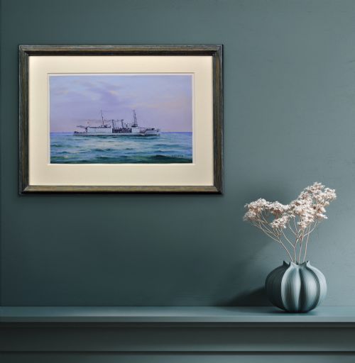 VINCENZO DESPOSITO 1886 1946 HMS NAIRANA ROYAL NAVY SEAPLANE CARRIER TASMANIA MELBOURNE FERRY FRAMED PAINTING OF FLEET AIR ARM AUSTRALIAN INTEREST - ADDITIONAL PHOTO 13